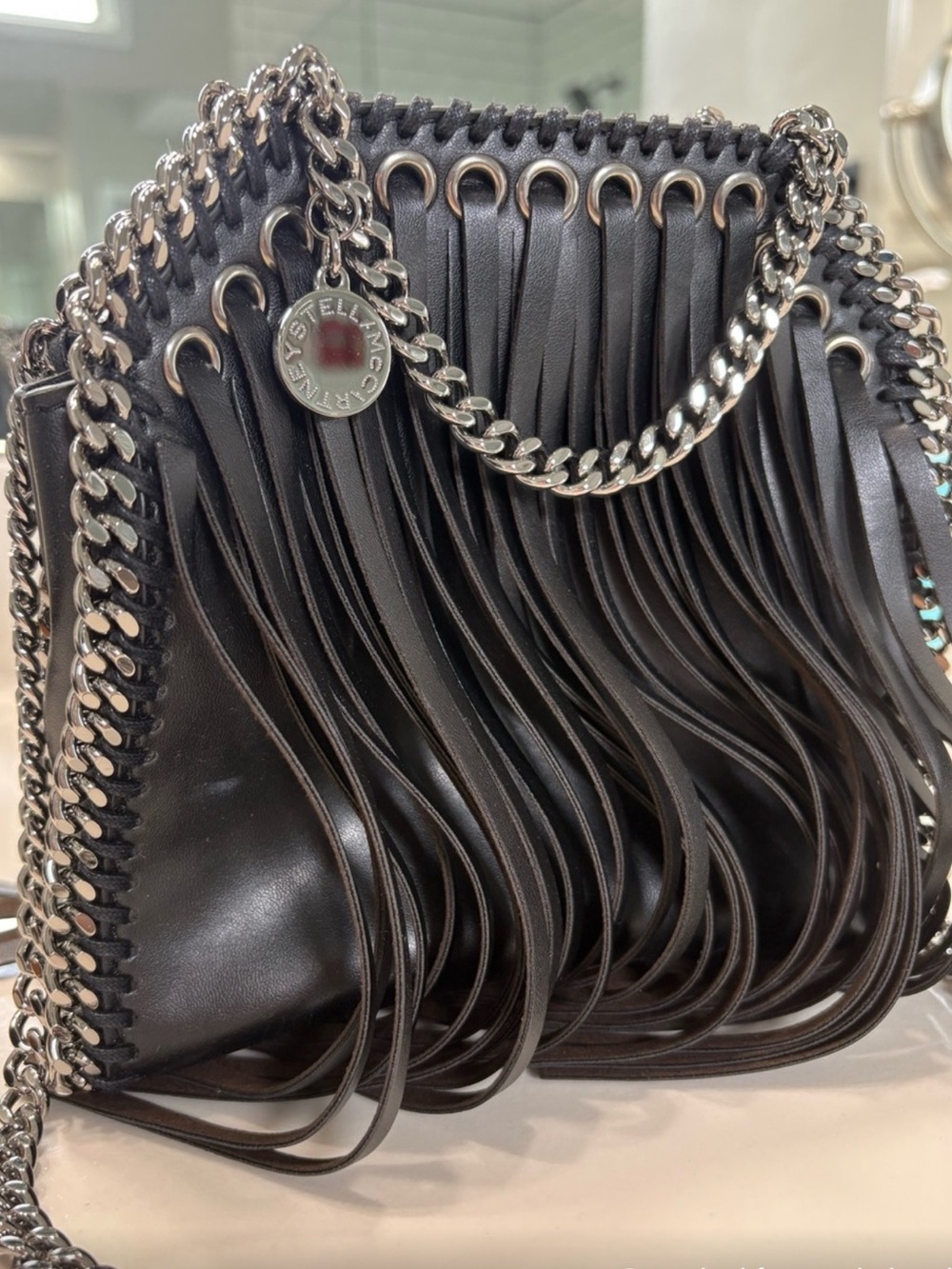 NEW Stella McCartney Tiny Black Fringe Falabella Crossbody Bag $1700